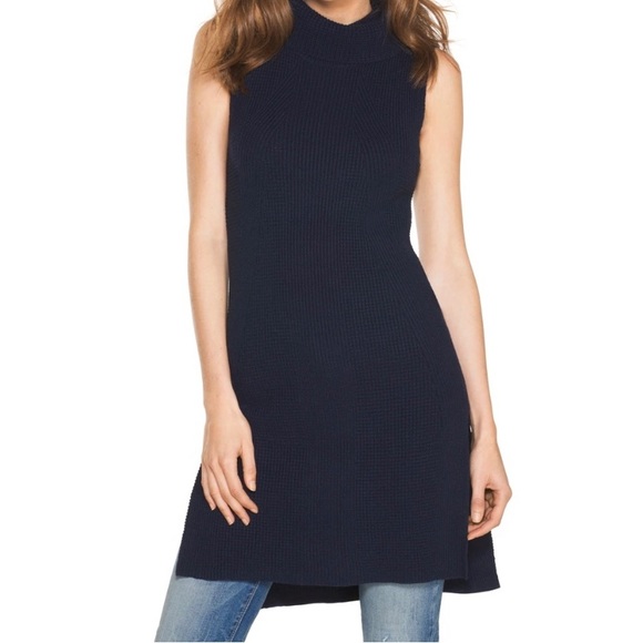 WHBM Textured Sleeveless Turtleneck Tabard Sweater Blue NWT $98 Size Medium - Picture 1 of 9